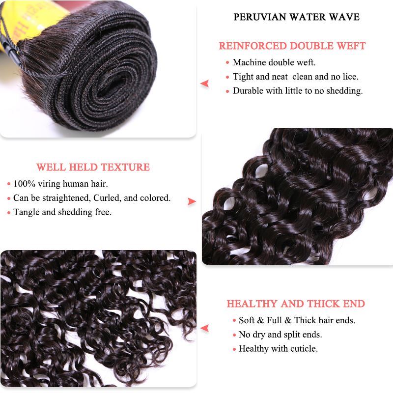 Picture of Queen Hair Products Peruvian Virgin Hair Water Wave 100% Human Hair Bundles Natural Color Can buy 1/3 Free Shipping