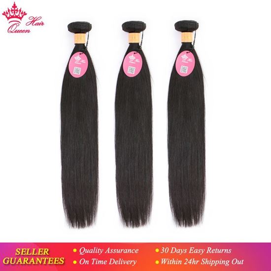 Picture of Queen Hair Indian Straight Hair Weave 3pcs Bundles Deal 100% Human Hair Extensions Hair Double Weft Natural Color 1B