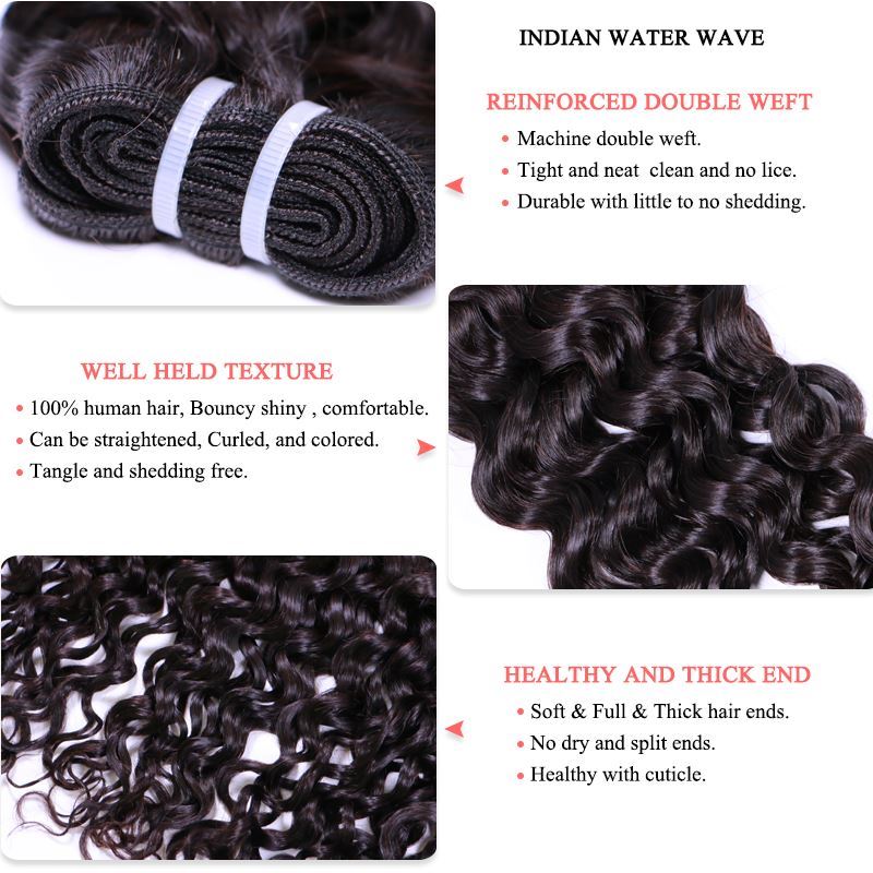 Photo de Queen Hair Products Indian Water Wave Hair Bundles 100% Human Hair Weaving 4 Bundle Deals Hair Extensions Natural Color 1B