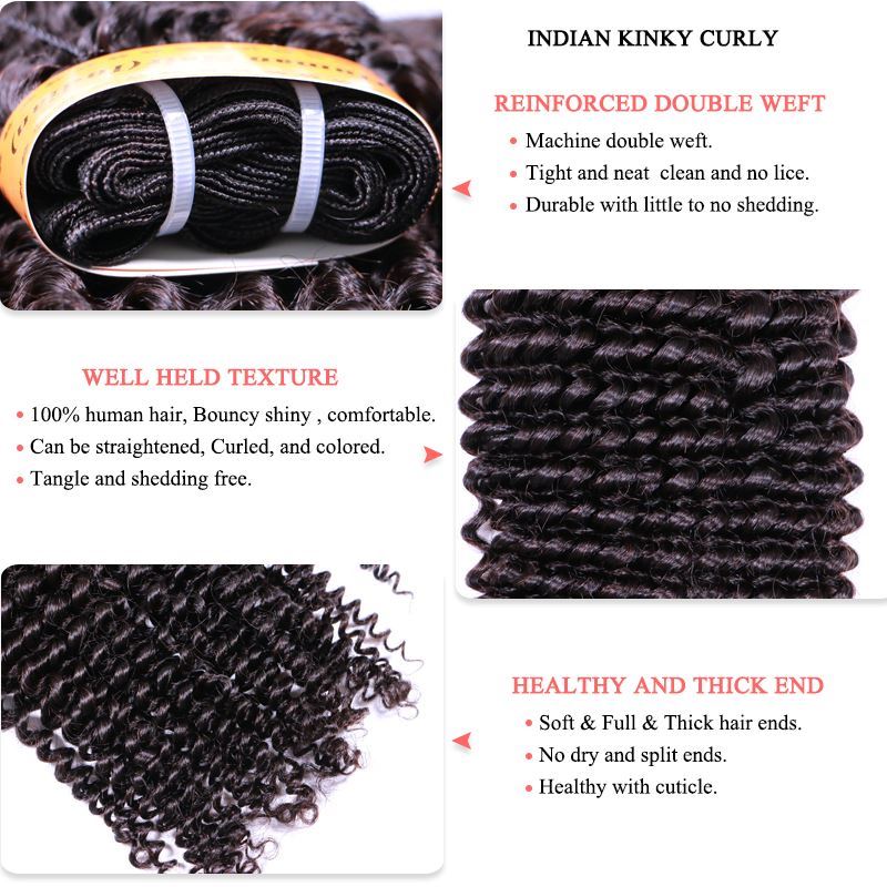 Picture of Queen Hair Products Indian Kinky Curly Extensions Human Hair Weaving Bundles Natural Color 1/3/4 Piece  Fast Free Shipping