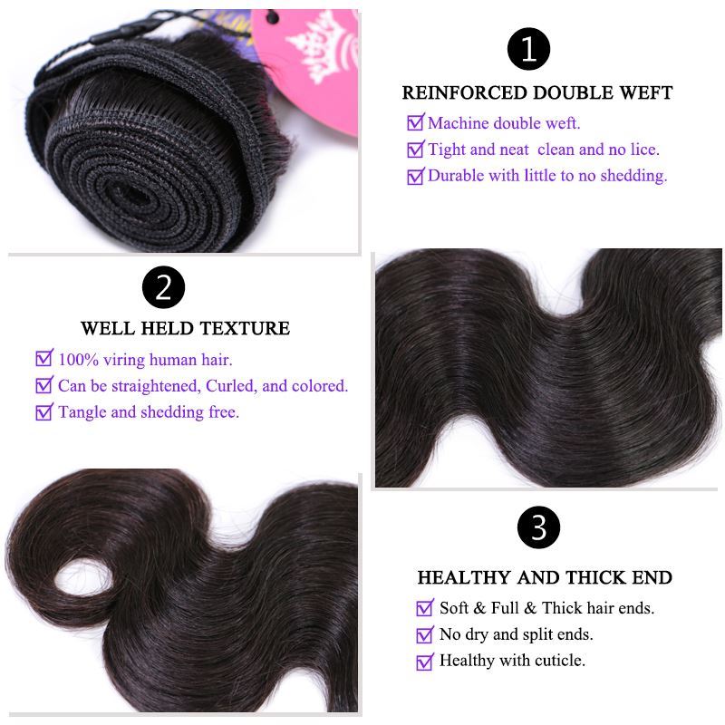Picture of Queen Hair Products Malaysian Body Wave Bundles Deal 3pcs Natural Color #1B 100% Human hair Weave Bundles Virgin Hair Extensions