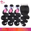 Photo de Queen Hair Malaysian Body Wave With Closure 3 Bundles & 4x4 Lace Closure 4 Pcs/Lot Virgin Human Hair Weave Bundles With Closure