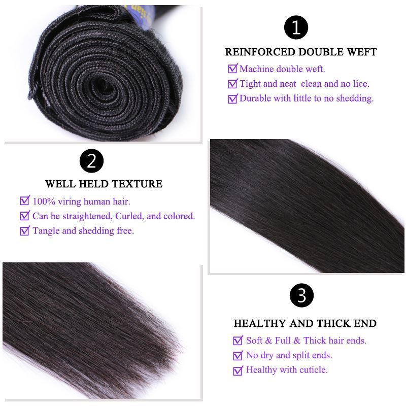 Photo de Queen Hair Malaysian Straight Hair Lace Closure with Bundles Virgin Human Hair with Closure Can Choose Free/Middle/Three Part