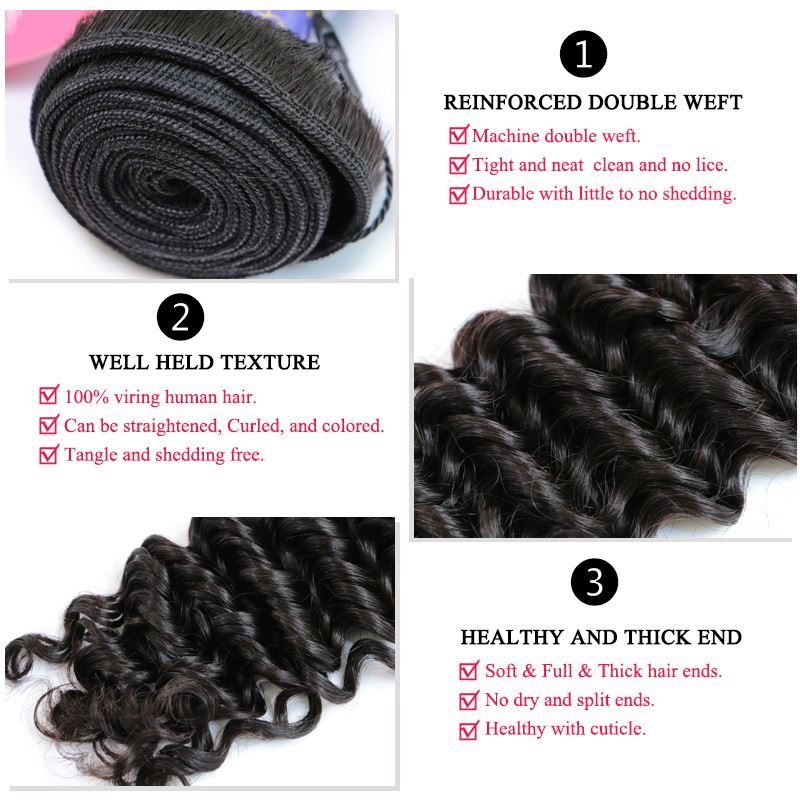 Photo de Queen Hair Company 100% Human Hair 4 Bundles Malaysian Deep Wave Natural Color 10-28 inch Weave Virgin Hair Free Shipping