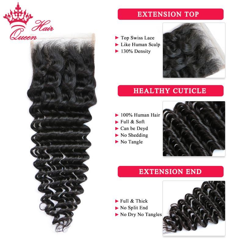 Photo de Queen Hair 3 Bundles Malaysian Deep Wave Hair with Lace Closure 4pcs Virgin Hair Deep Curly Wave Human Hair Bundles With Closure