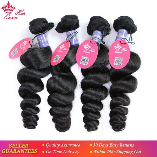 Photo de Queen Hair Products Malaysian Loose Wave Hair Bundle Natural Color 1B  10" to 28" 100% Virgin Human Hair Weave Can Be Dyed