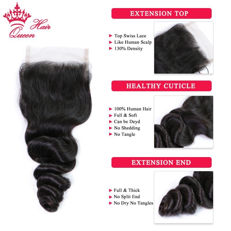 Picture of Malaysian Loose Wave 3 Bundles With Closure Human Hair Bundles With Lace Closure Hair Natural Color 1B Queen Hair Co., Ltd