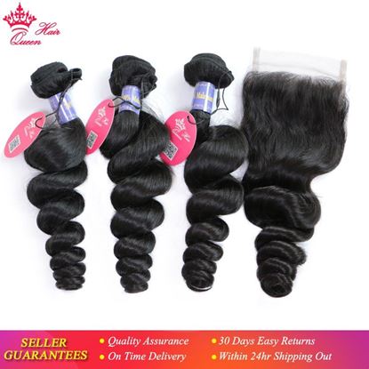 Photo de Malaysian Loose Wave 3 Bundles With Closure Human Hair Bundles With Lace Closure Hair Natural Color 1B Queen Hair Co., Ltd