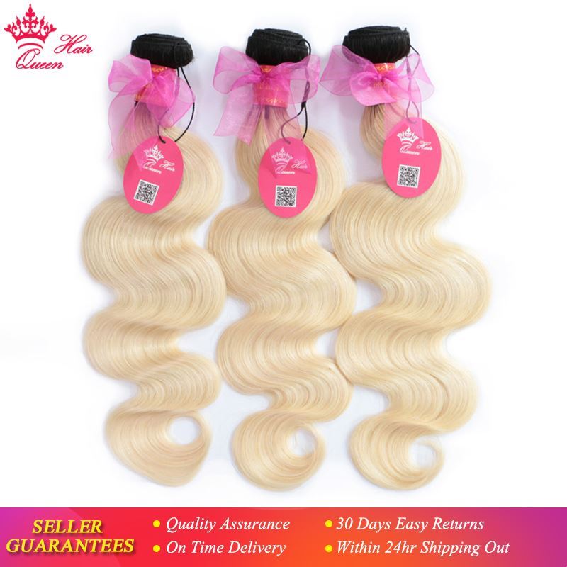 Picture of Queen Hair Products Ombre Brazilian Body Wave Bundles Deal 3pcs #1B/613 Ombre Blonde Remy Human Hair Extensions 12-20 Inches